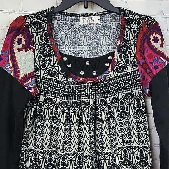 Anthropologie Funky People Boho Rhinestone Felt Sweater Dress Long Sleeve Medium - Picture 2 of 11